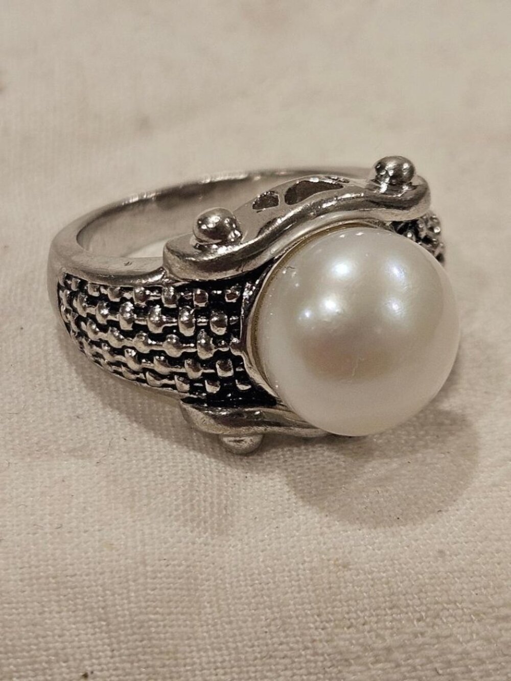 R.S. Covenant Bali Sterling Silver Pearl Statement Ring • Heavy 10.2g • Sz 8